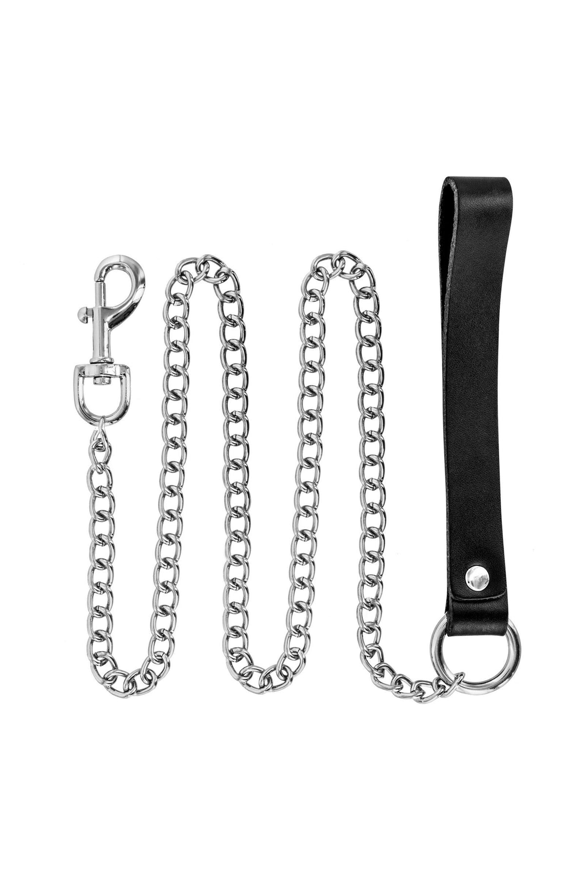 Laisse métal avec poignée en cuir bovin – Fetish Premium