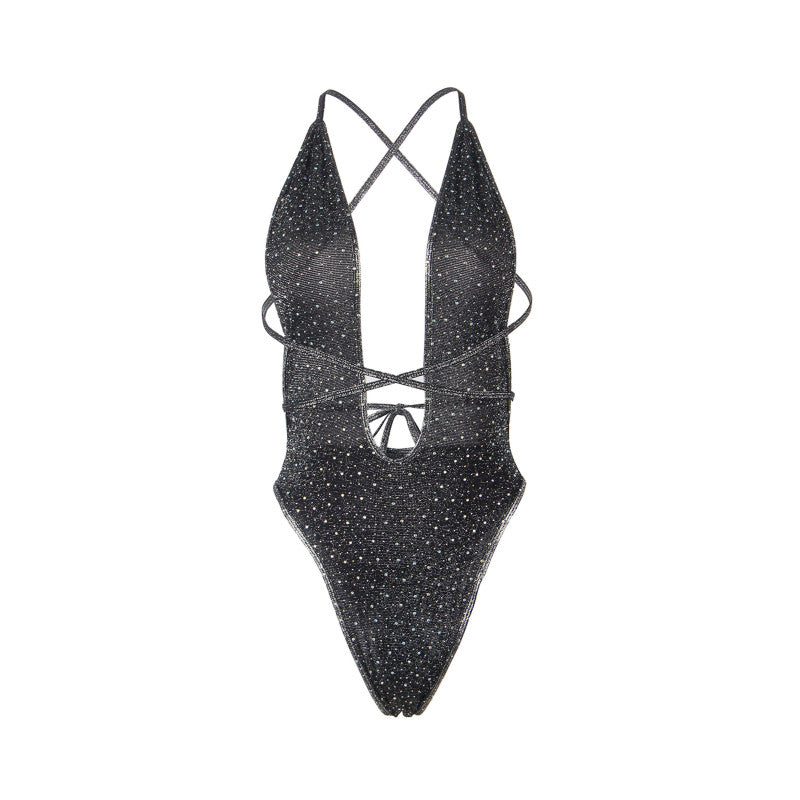 Paris Hollywood – Body à lanières et strass, coupe échancrée – photo 5