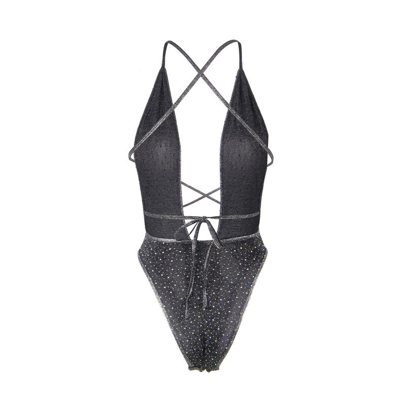 Paris Hollywood – Body à lanières et strass, coupe échancrée – photo 6
