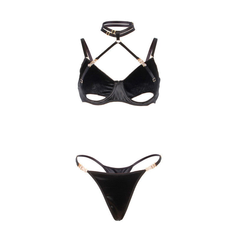 Paris Hollywood – Ensemble soutien-gorge et string en velours, tour de cou amovible – photo 5