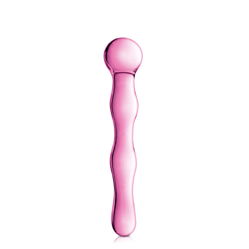 Glossy Toys n°10 rose – Gode en verre ondulé à extrémité en boule, 17 cm – photo 1