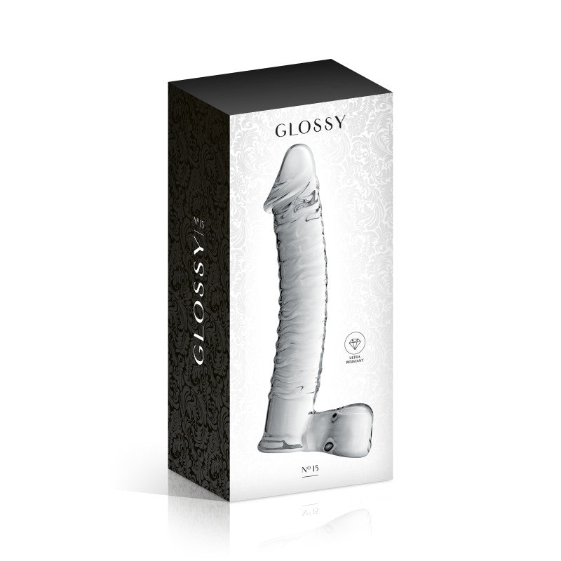 Glossy Toys n°15 – Gode réaliste en verre avec testicules, 21 cm – photo 2