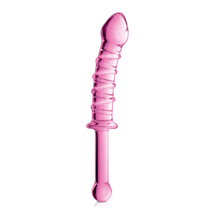 Glossy Toys n°16 rose – Gode en verre strié avec poignée, 23 cm – photo 1