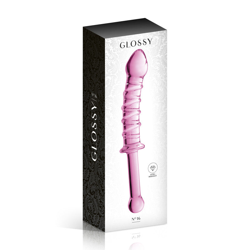 Glossy Toys n°16 rose – Gode en verre strié avec poignée, 23 cm – photo 2