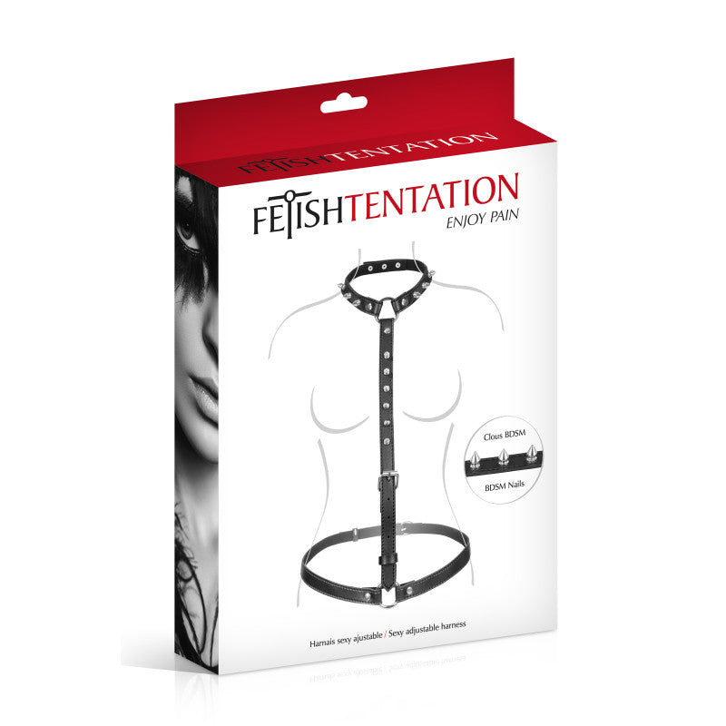Fetish Tentation – Harnais de buste ajustable aspect cuir à pointes métal – photo 2