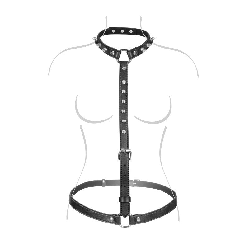 Fetish Tentation – Harnais de buste ajustable aspect cuir à pointes métal – photo 1