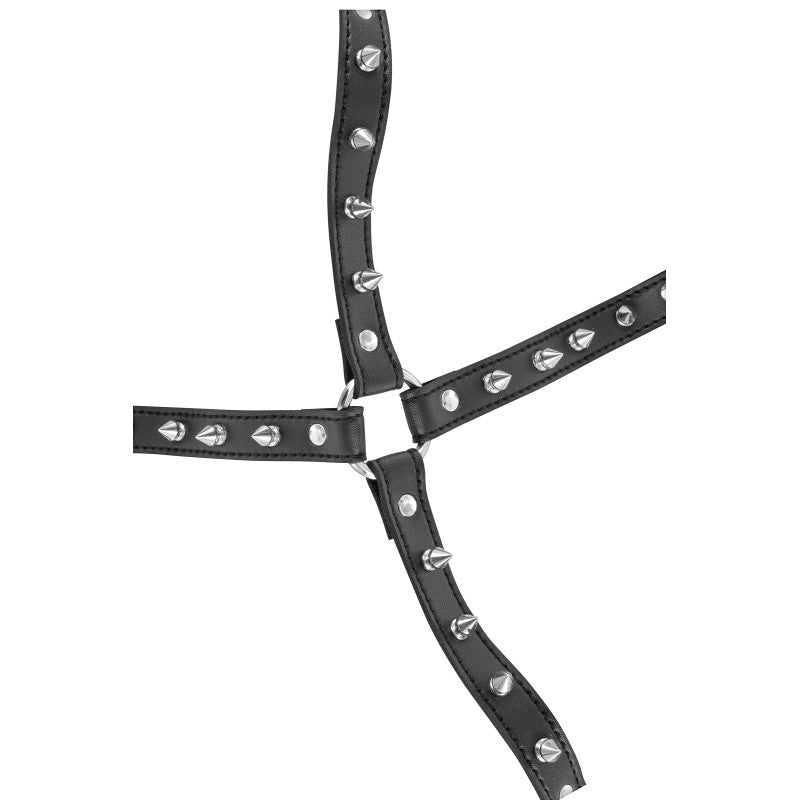 Fetish Tentation – Harnais de poitrine aspect cuir à pointes métal – photo 3