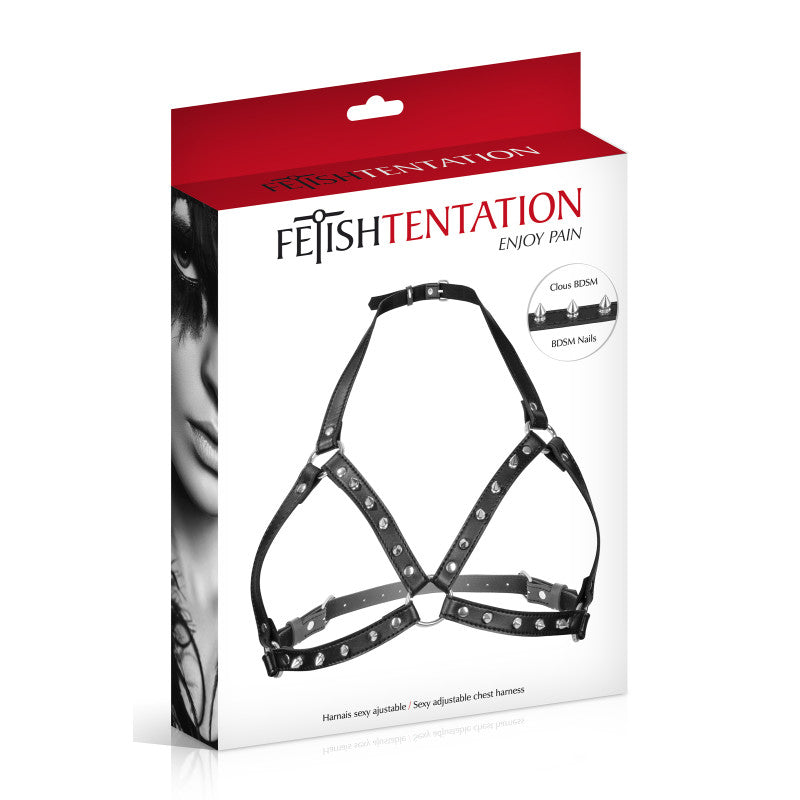 Fetish Tentation – Harnais de poitrine aspect cuir à pointes métal – photo 2