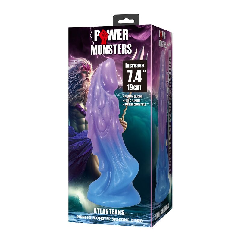 Power Monsters — Atlantiens godemichet réaliste avec ventouse 19 cm ø 5 cm bleu et violet — vue officielle 3