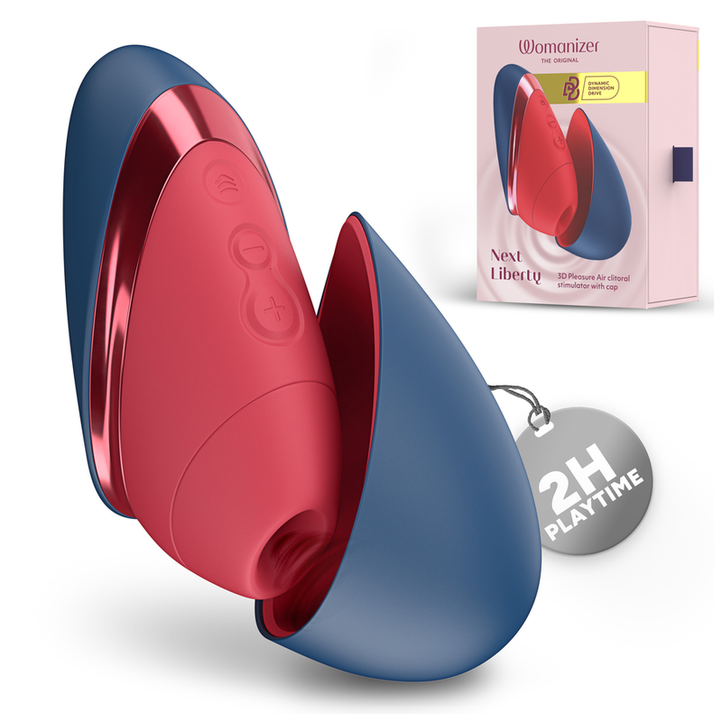 Womanizer Next Liberty bleu-rouge, stimulateur clitoridien 3D de voyage