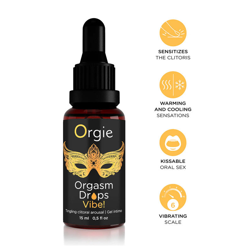 Orgie Orgasm Drops Vibe! – Excitant clitoridien effet vibrant, pêche, 15 ml – photo 2