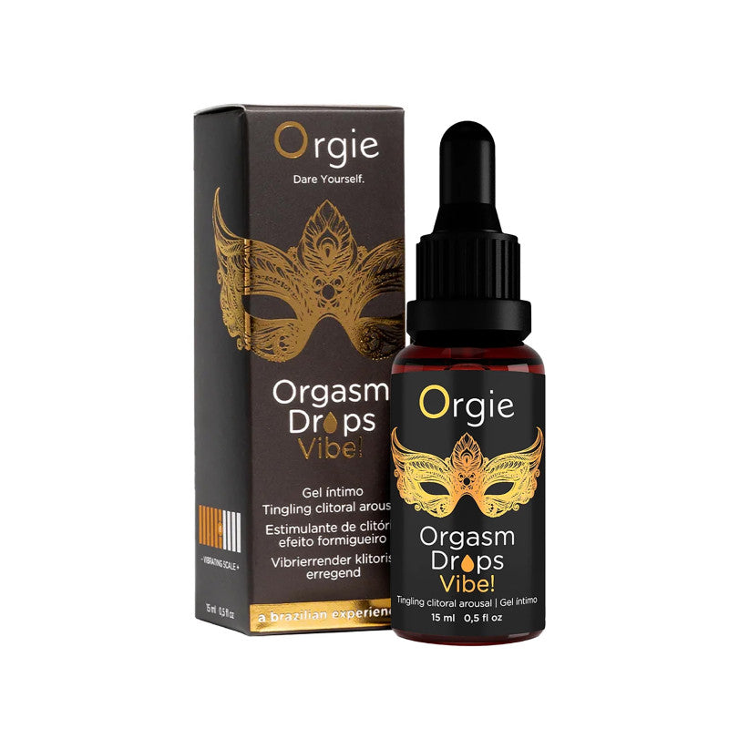 Orgie Orgasm Drops Vibe! – Excitant clitoridien effet vibrant, pêche, 15 ml – photo 1