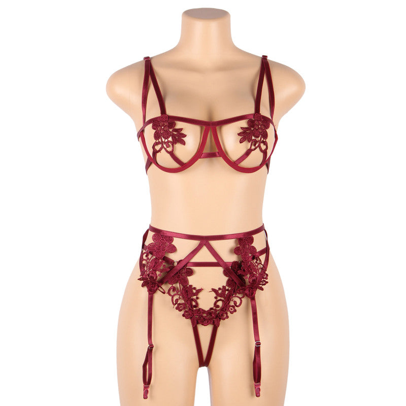 Paris Hollywood – Ensemble 3 pièces ouvert, dentelle fine, bordeaux – photo 4