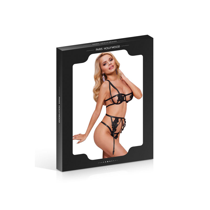 Paris Hollywood – Ensemble 3 pièces ouvert, dentelle fine, noir – photo 3